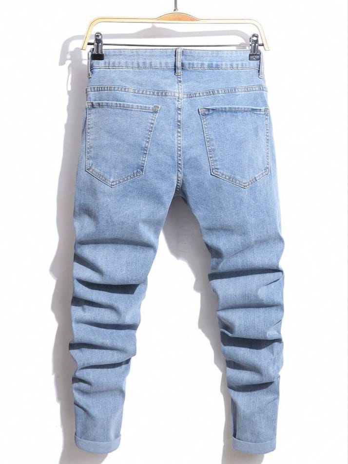 DEVIL-DENIM Mans LEGND Slim Fit Ripped Pocket casual Denim Jeansstreetwear Jeans